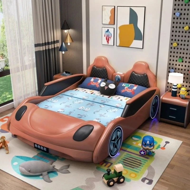 

Equipped full king size front storage LED lights and Bluetooth speakers Car children's bed frame headboard bedroom furniture