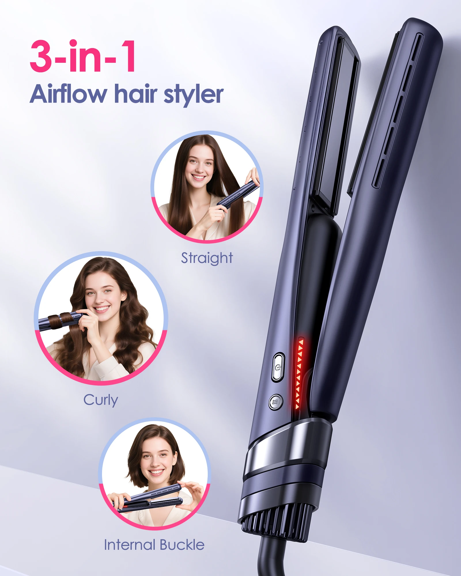 

BOPCAL 3 in 1 Cold Air Hair Straightener Curler Flat Iron Straight Hair Stick Rapid heating Negative Ion Straightener Hair dryer