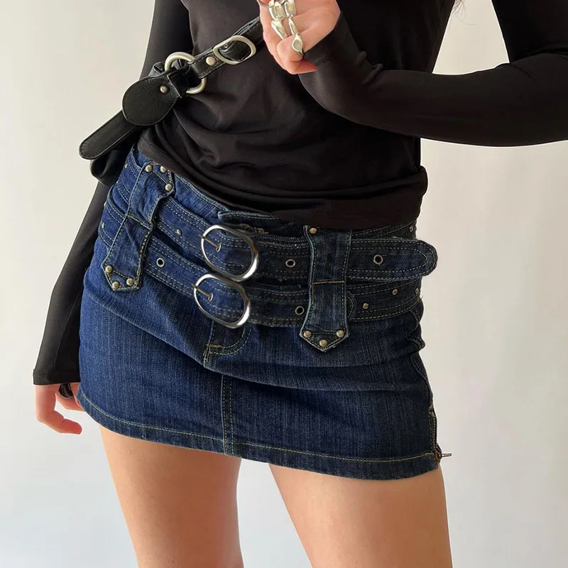 High Waisted Zipper Slim Fit Bag Buttocks Splicing Japanese Button Waistband With Heavy Industry Characteristics Trend Dark Blue