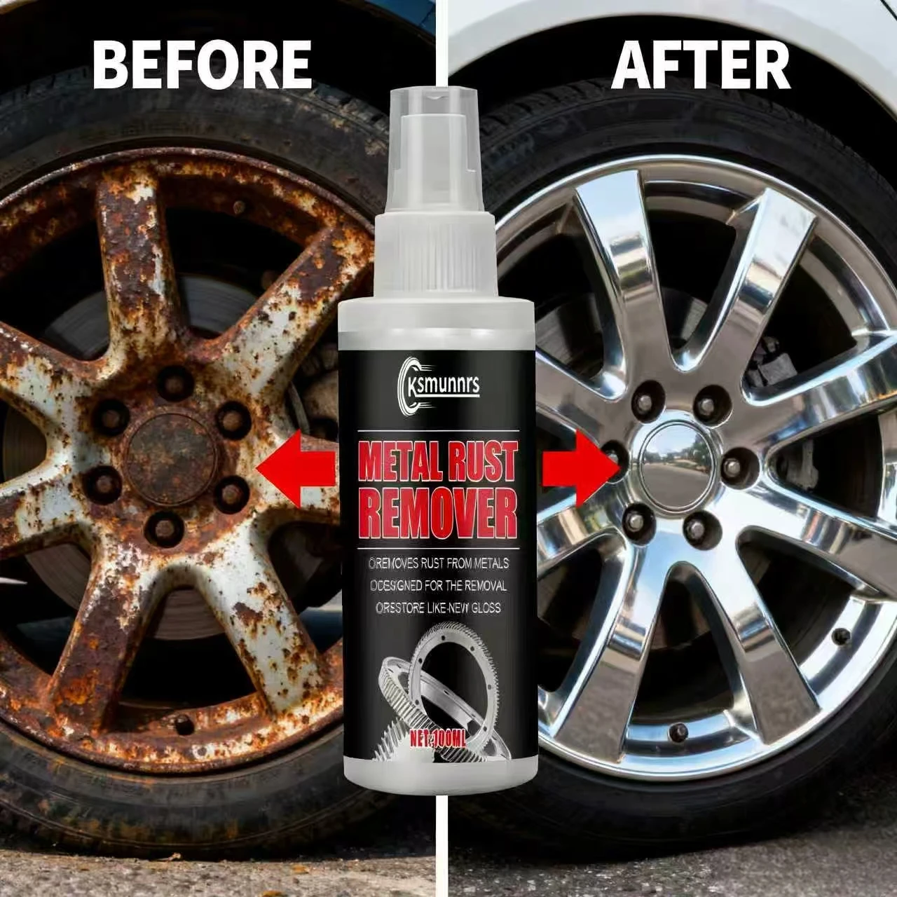 100ml Metal Rust Remover Spray - Instant Rust Removal, Restores Like-New Gloss on Metal Gears/Surfaces, Powerful Cleaning & Poli