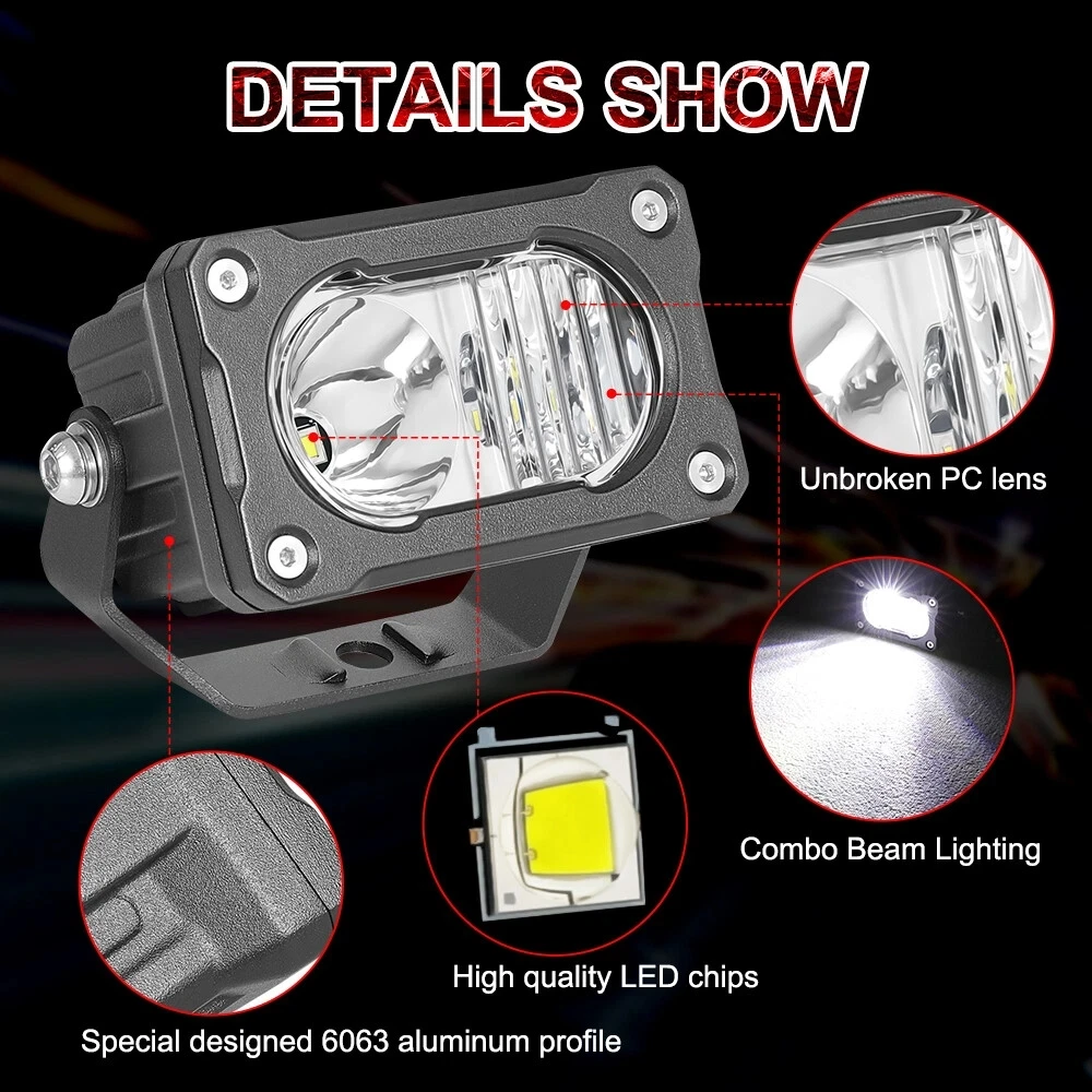 For KAWASAKI KLR 650 2022-2024 KLR650 LED Combo Cube Pods White Fog Light 2x 3