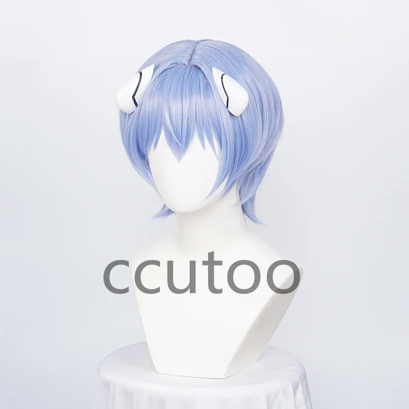ccutoo Synthetic Rei Ayanami Wigs EVA Ayanami Rei Cosplay Short Blue Wig Heat Resistant Wigs Halloween + Headwear + Wig Cap