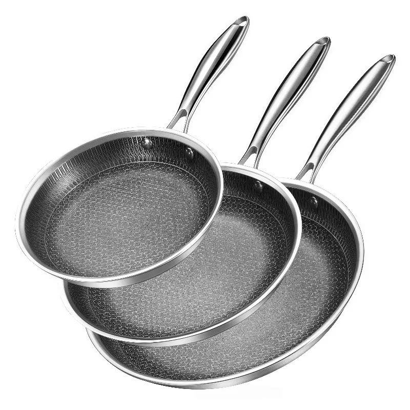 Triple ceramic non-stick stainless steel frying pan frying pan 8/10/12 inch round honeycomb cooking pan 20/24/28 cm