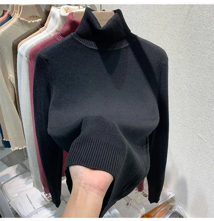 2025 New Thicken High Collar Pullover Women's Sweater Top Winter Warm and Soft Solid Color Inner Wear Bottoming Shirt