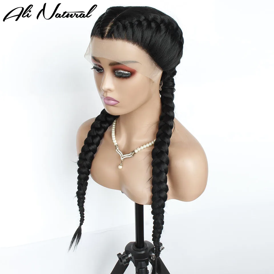 Synthetic Lace Wig Long Braided Wigs Lace Wig With 2 Braids For Black Women African Box Cornrow Braids Wigs