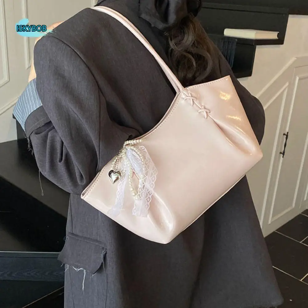 

Elegant Autumn Winter Underarm Bag with Pendant PU Leather Commuting Handbag Temperament Versatile French Tote Bag Portable