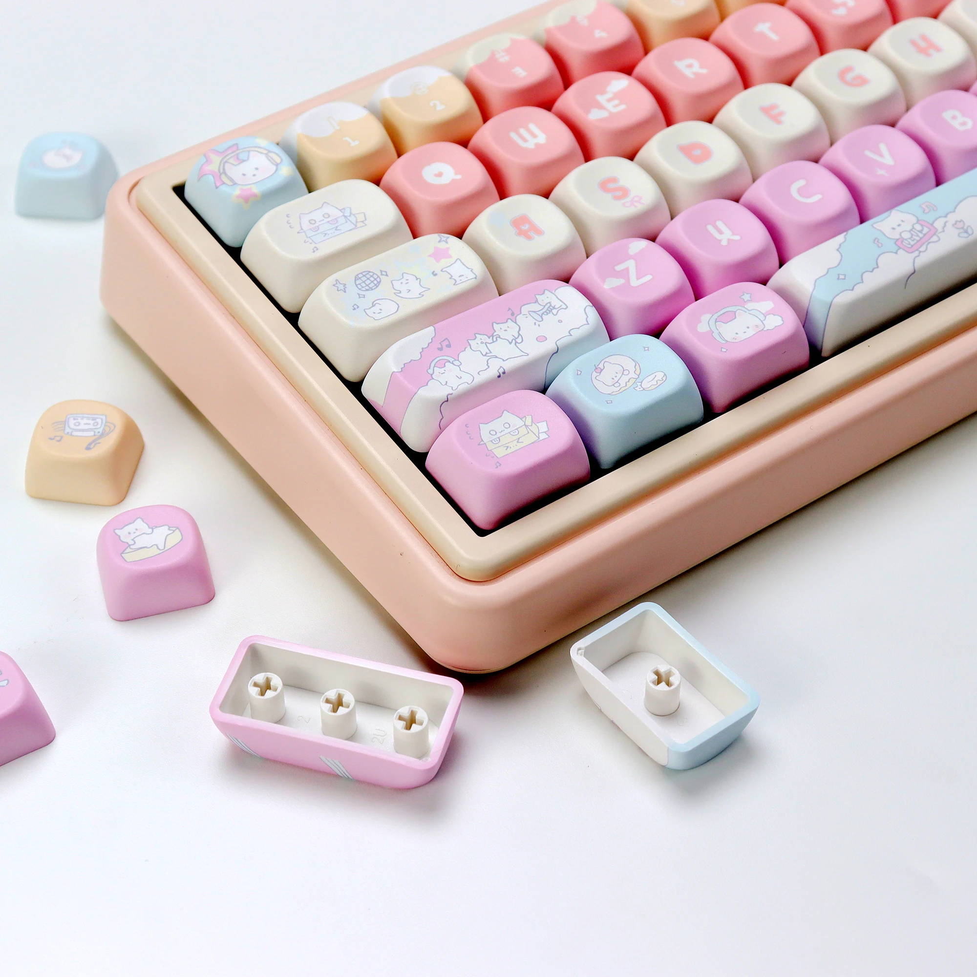 KBDiy 133 Keys/Set Pink Cute RocK Cat Keycap Anime KOA Profile PBT ISO Keycaps Custom For aula F75 60 Mechanical Keyboard Gaming