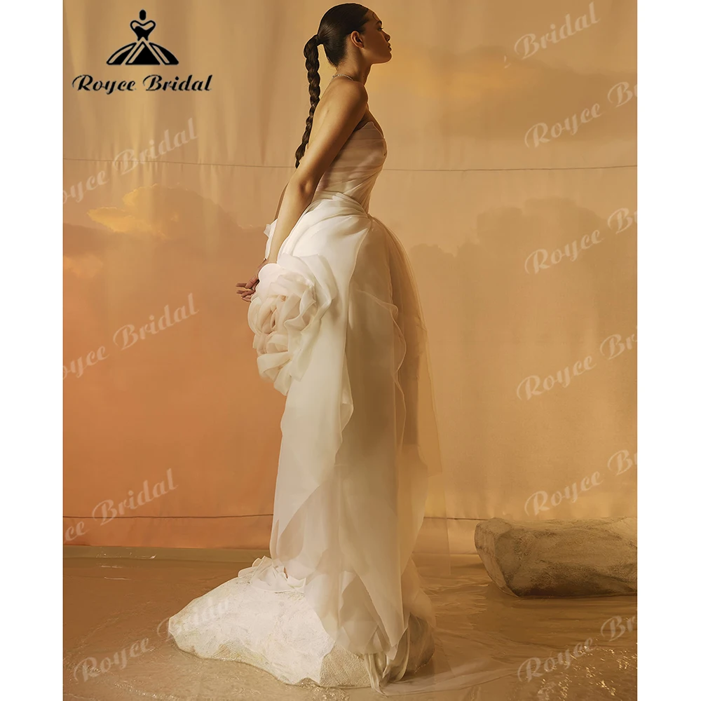 2027 Modern Strapless Wedding Dress with Giant 3D Rose Detail Asymmetrical High-Low Bridal Gown Customized