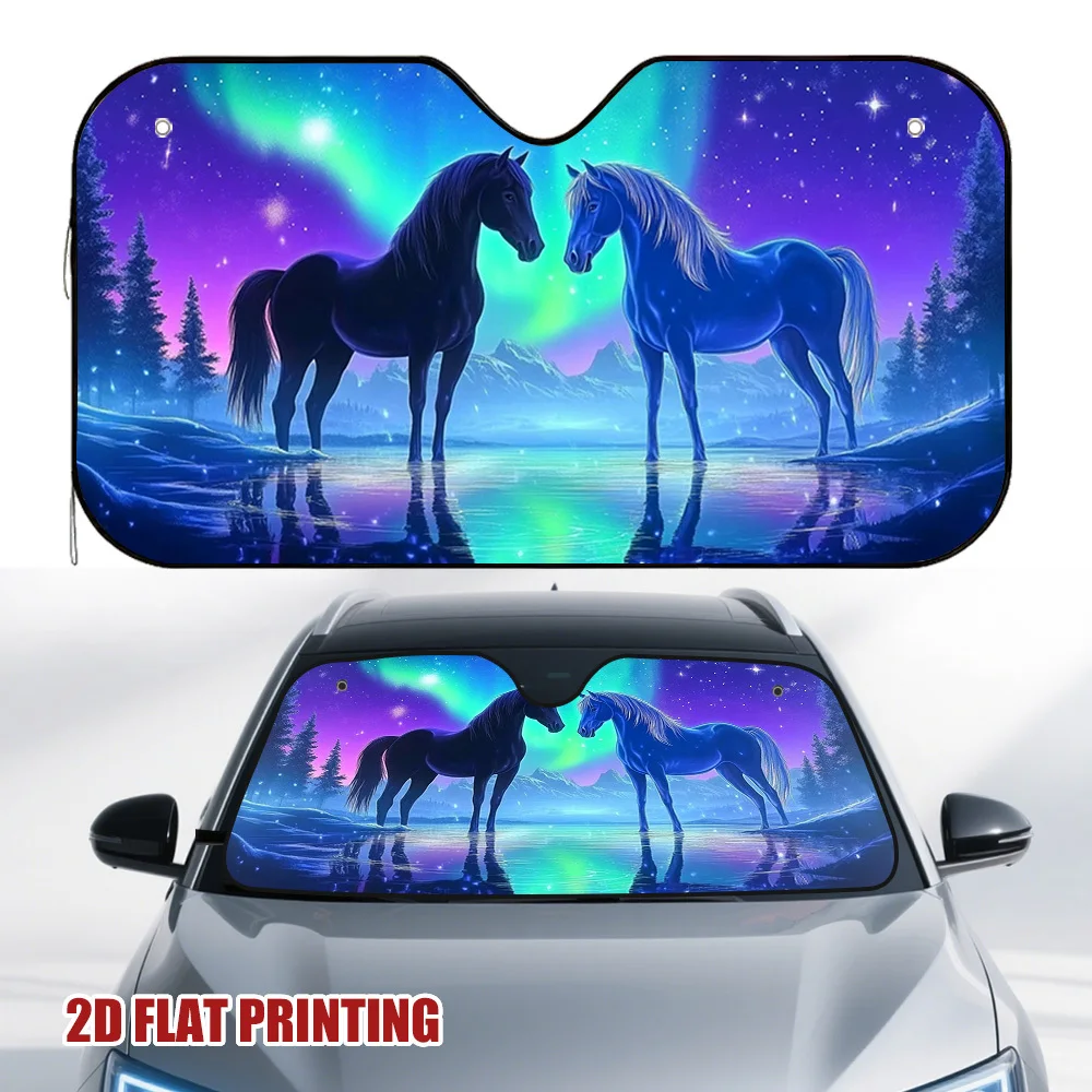 1pc Two Horses Under Aurora Car Sun Visor, ideal for blocking direct sunlight, making every short trip more comfortable