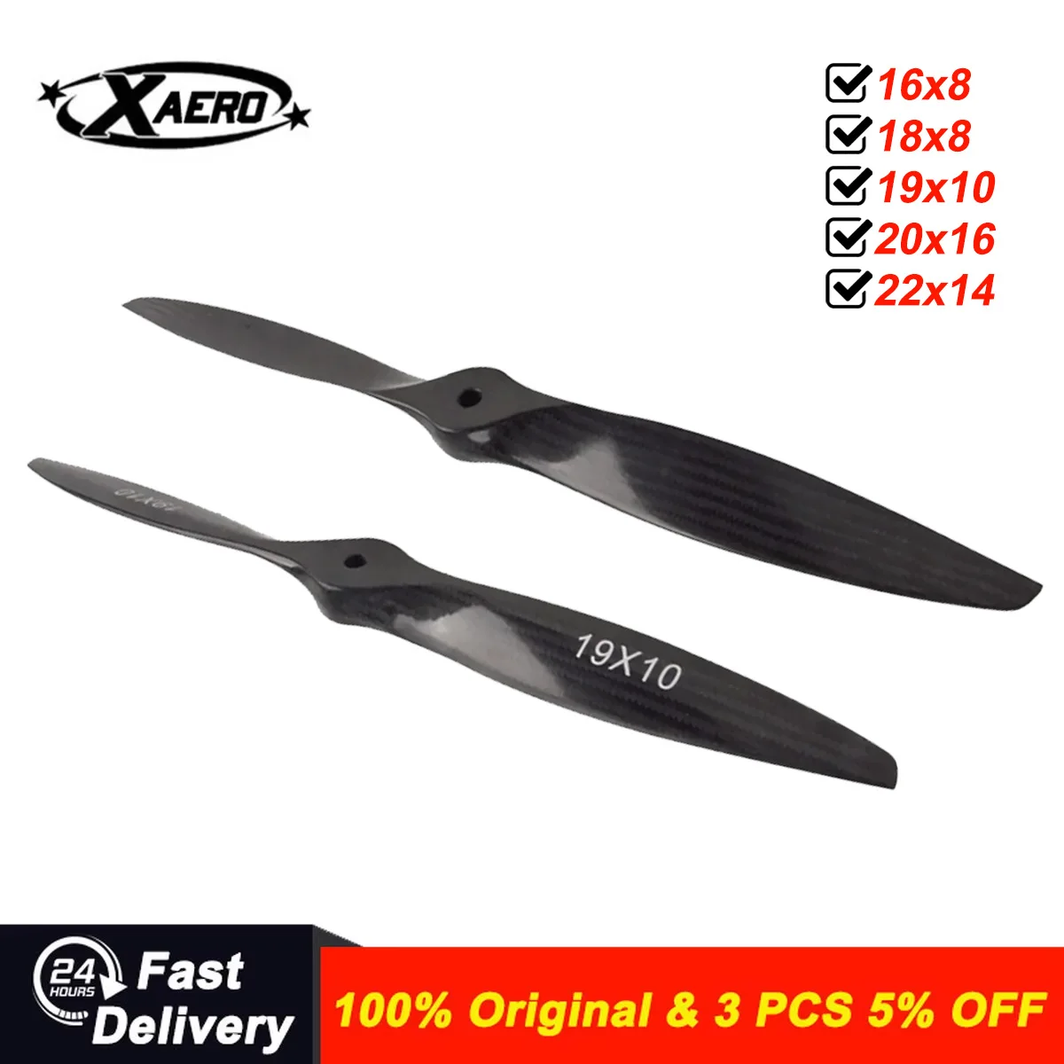 XAERO Carbon Fiber Propeller 16-22 inch for RC Gas Model Fix Wing Airplanes