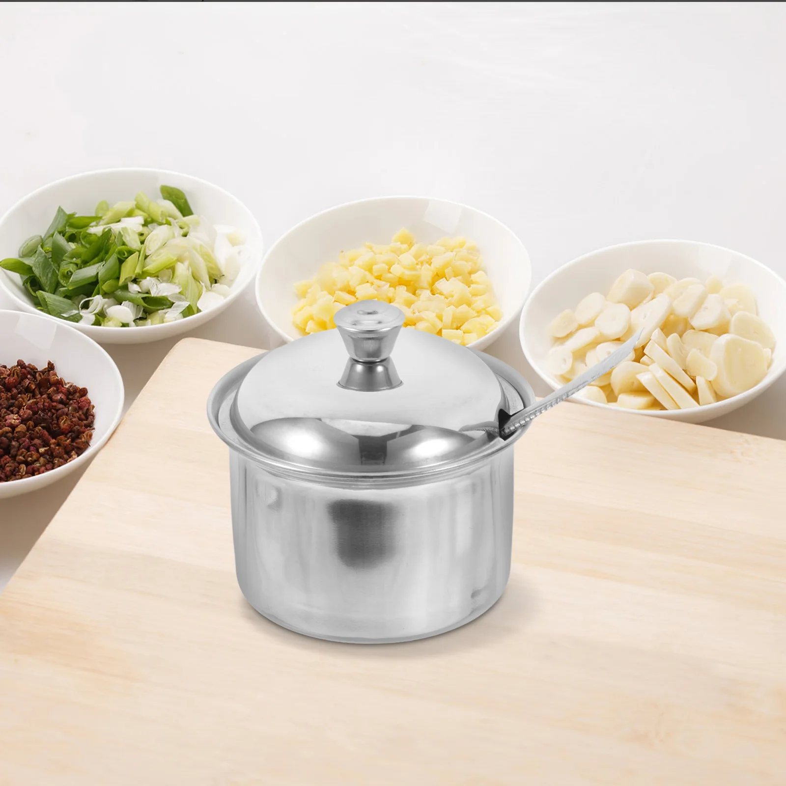 

Stainless Steel Seasoning Jars With Lid Spoon Airtight Condiment Sugar Bowl Storage Containers For Kitchen S Size Salt Sugar Soy