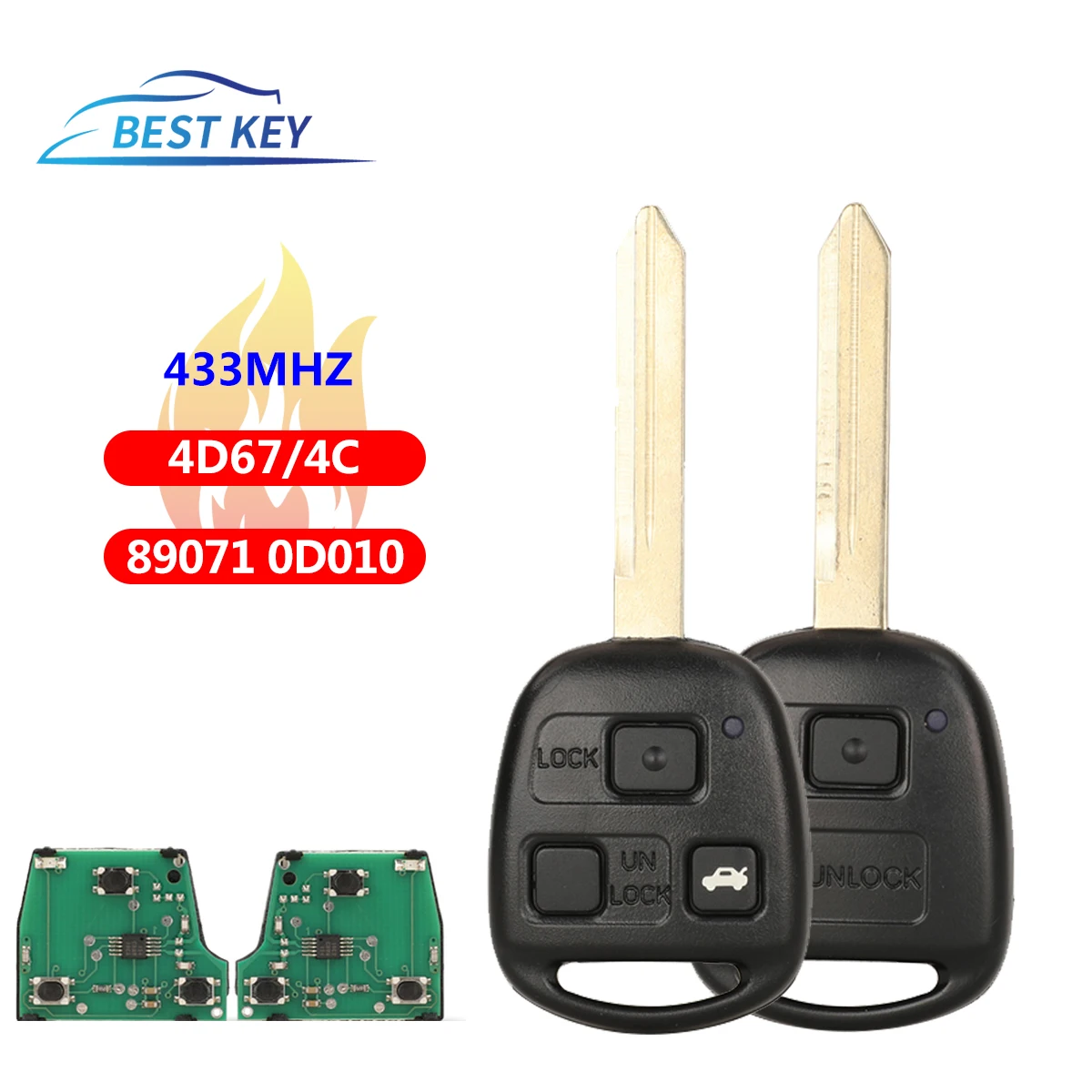 BEST KEY Remote Car Alarm Key Fob  For Toyota Corolla 2002-2004 Avensis Yaris 2000-2002CE0165 433MHz 4D67/4C Chip 89071-0D010