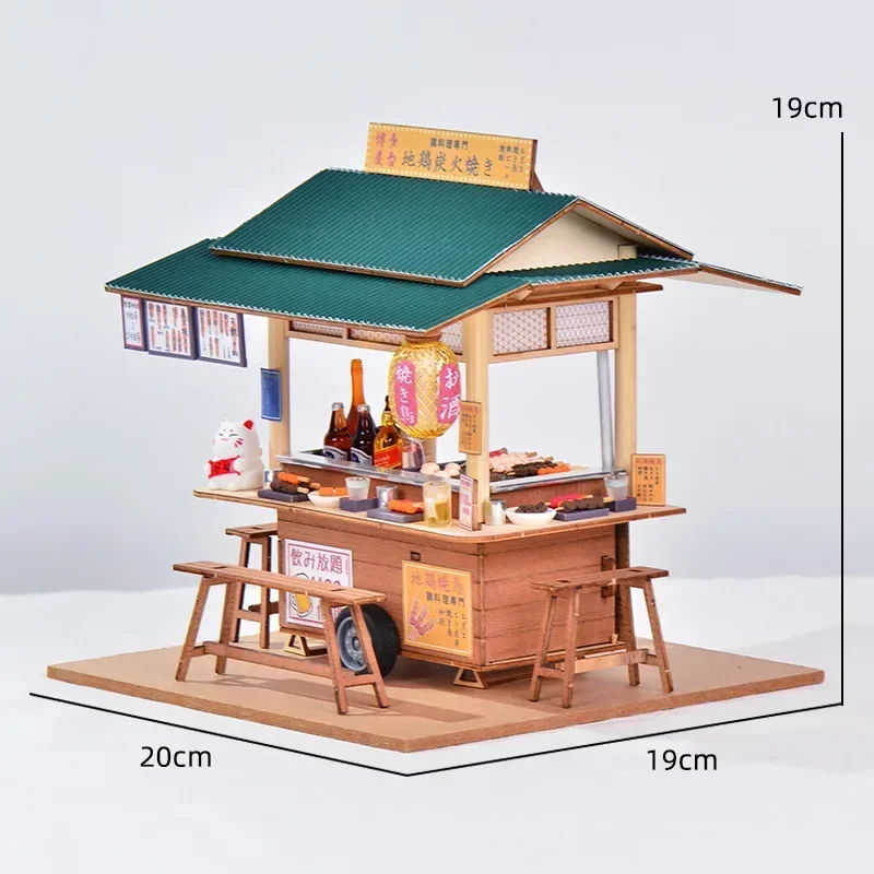 Japanese Yatai Yakitori Store Dollhouse DIY Wooden Casa Doll Houses Miniature Building Kits With Furniture for Friends Gifts
