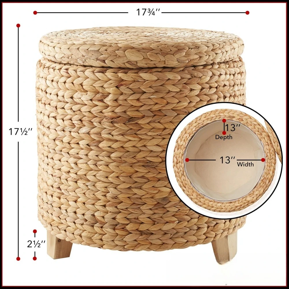 

Круглый пуф-оттоманка с крышкой, плетеный из водяного гиацинта, для гостиной, спальни, домашнего офиса