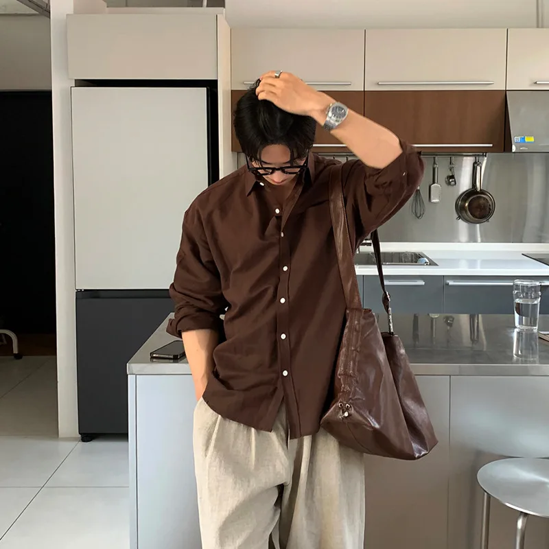 Shirt Men Autumn Trend Handsome Coat Brown Shirt