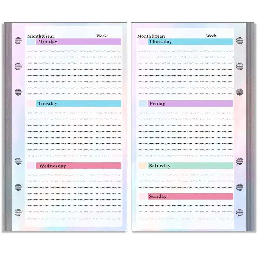 Monthly Planner Time Management Schedules Organizer Spiral Binder Paper Refill Inner Pages A6 Loose Leaf Paper Budget Pages
