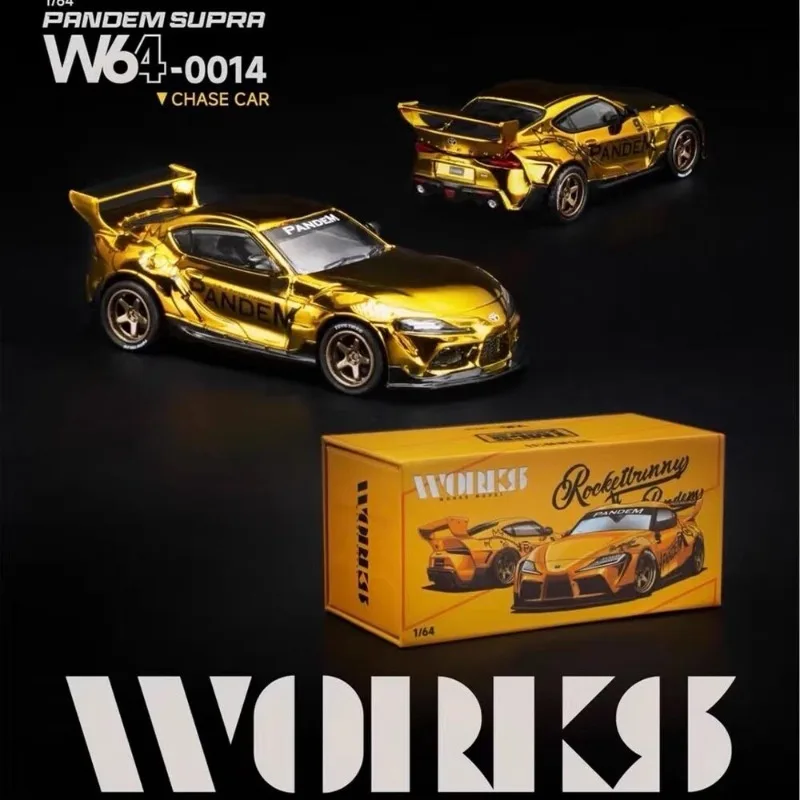 In stock 1:64 Malaysia Exhibition Supra A90 yellow W7-01 alloy replica car model, boy toy gift, room collection statue