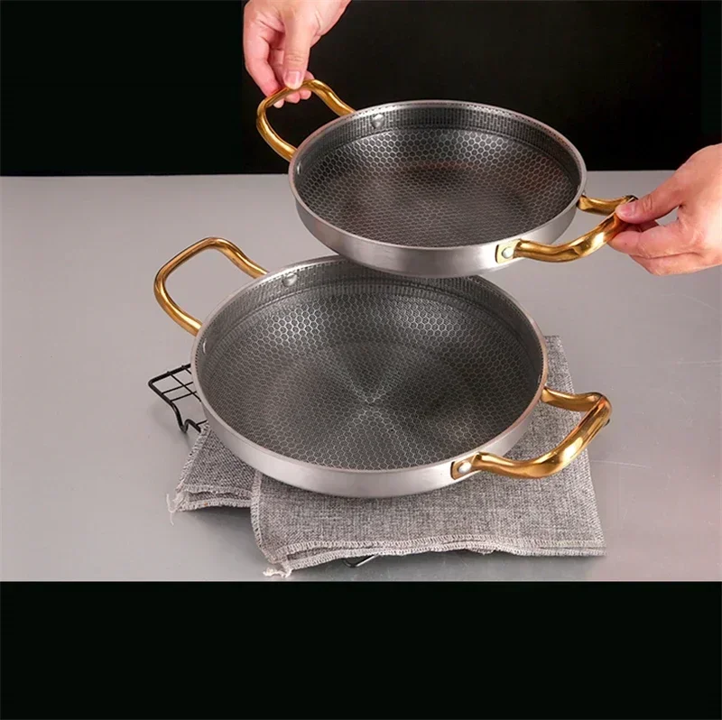 Honeycomb Dry Pot Stainless steel seafood rice pot Lobster plate Thickened commercial creative double ear pan Dry Pot Hotpot