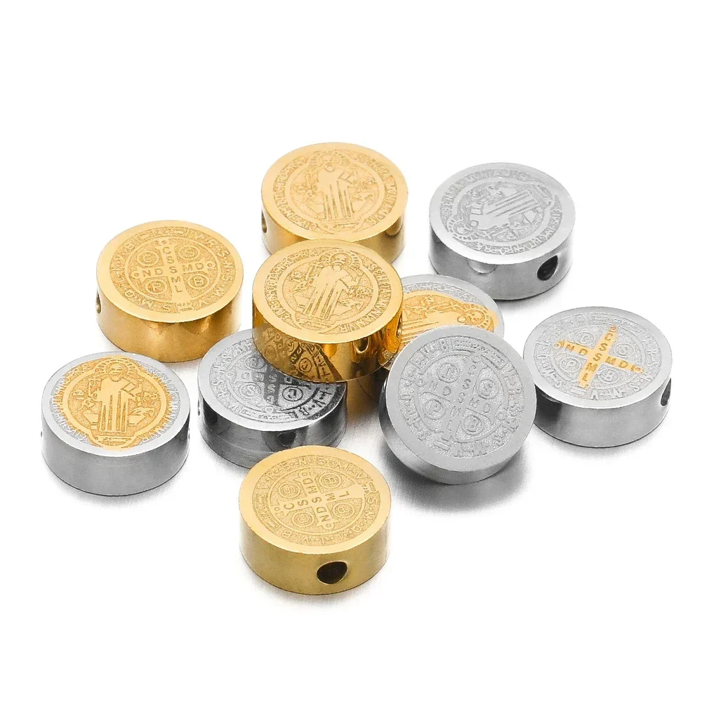 5Pcs Stainless Steel 8mm Jesus Christ Flat Bead Gold Plated Loose Spacer Beads for DIY Jewelry Making Necklace Craft Accessories image 6
