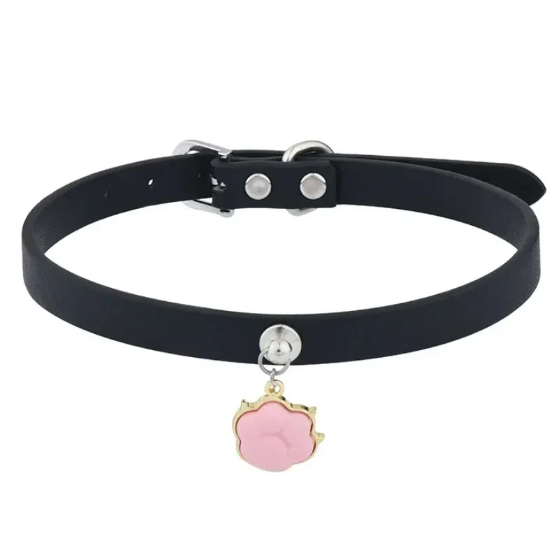 2025年 反逆の子犬の首輪、メス犬の首輪、猫の肉球、本革リベット、チョーカーネックレス、パンクネックレス