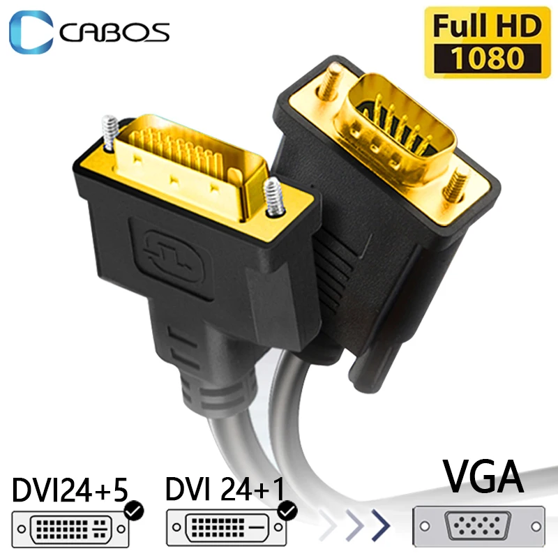 Hd completo 1080p dvi para vga 24 + 5 24 + 1 pino dvi macho para vga adaptador macho conversor de cabo para computador portátil monitor computador monitor