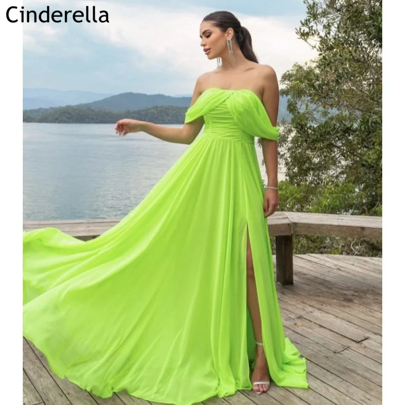 

Chiffon Prom Dresses Sleeveless A-Line Side Slit Chiffon Prom Dresses With Zipper Back vestidos de fiesta de noche Newest