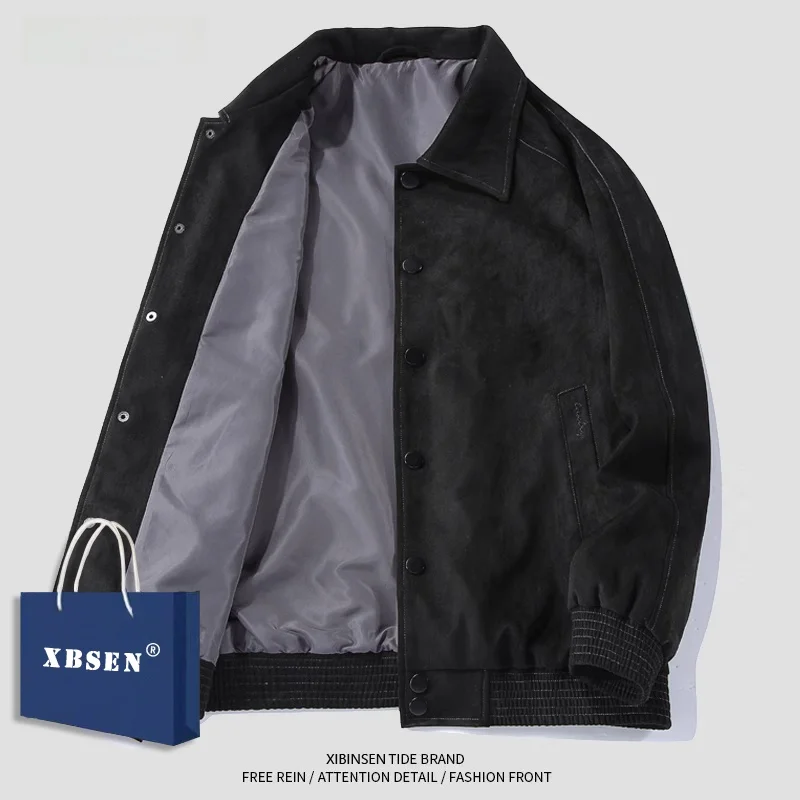 

Мужская замшевая куртка-джат на весну и осень, свободная повседневная бейсбольная одежда в американском стиле ретро, модная молодежная одежда для активного отдыха Long Sve