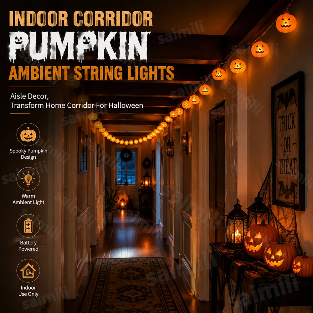 Halloween Pumpkin LED String Lights Warm Spooky Glow Battery Operated For Home Window Balcony Halloween Party Decoration Lights