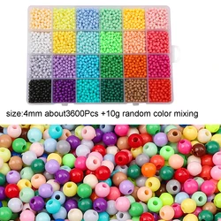 About 3600Pcs1Box+10g Random Color Mixing 4mm Solid Color Acrylic Beads Handmade DIY Jewelry Bracelet Earrings Kandi Jewelry Acc