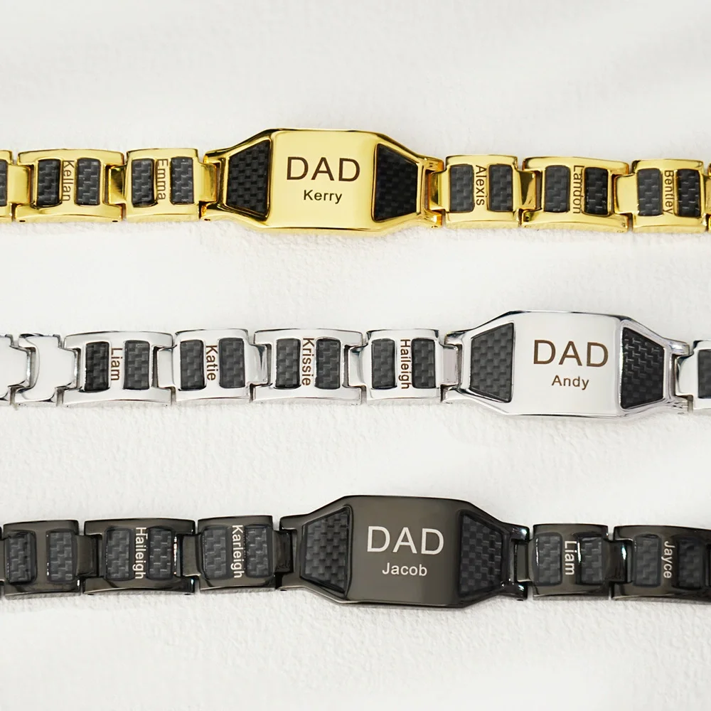 Personalized Simple Stainless Steel Name Bracelet Custom Multiple Family Names Engraved Unique Jewelry Gift for Father's Day