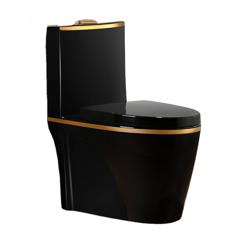 Chinese  Luxury Black Golden Sanitary Ware Bathroom Ceramic  Colored Toilet Gold WC Toilet One Piece Closestool