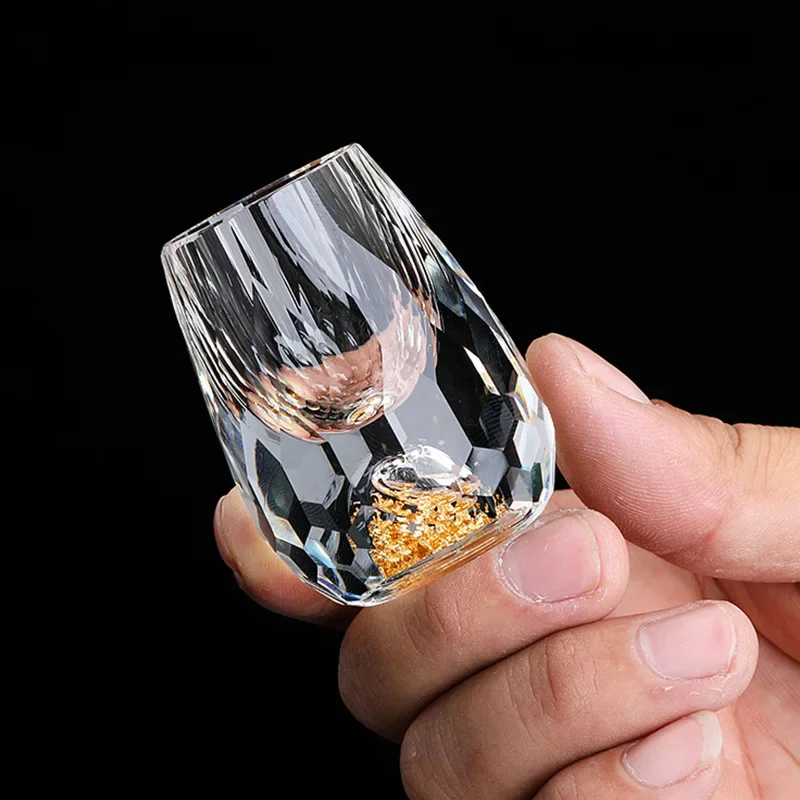 

Creative Crystal Glass Vodka Glass Sake Liquor Liquor Bar Liqueur Double Bottom Gold Foil Glass Tea Cup High-end Gift