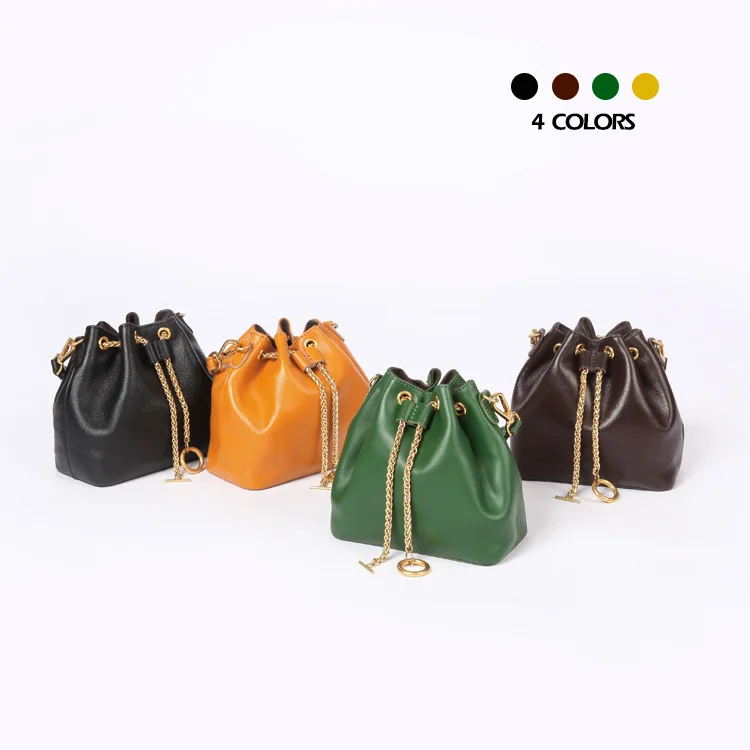 Women\'s leather vintage handmade bundling chain fashion simple everything casual portable bucket bag