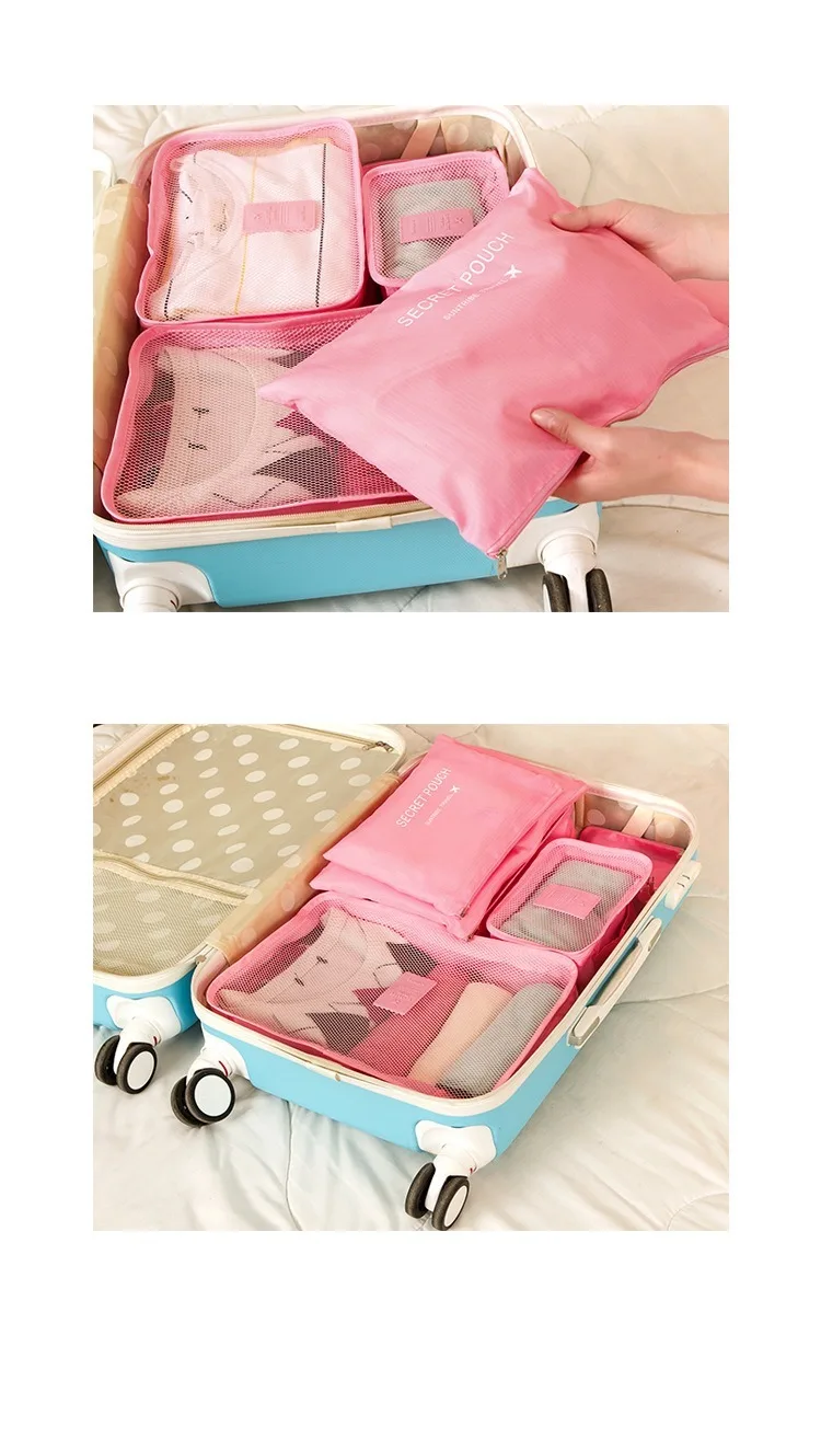 6-teiliges Set Reise-Aufbewahrungstasche, tragbar, große Kapazität, wasserdichtes Gepäckfach, Kleidung, Unterwäsche, Aufbewahrungstasche mit Reißverschluss – Detail 10