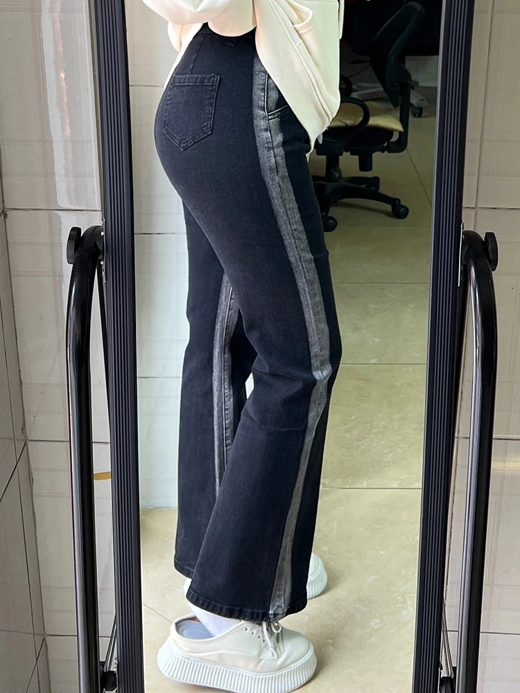 

Женские джинсы больших размеров с высокой талией, градиентного цвета, в американском ретро-стиле, с эффектом похудения, повседневные, прямого кроя