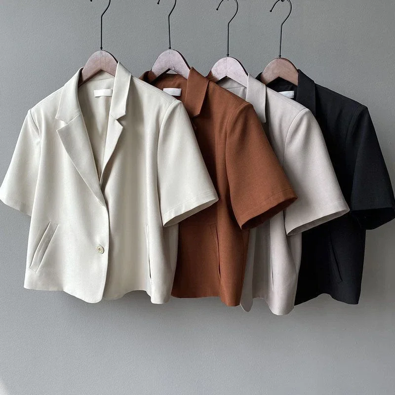 

2025 Summer Thin Short Sleeve Blazer Women Casual Single Breasted Short Jacket Woman Korean Solid Color Office Suit Coat Ladies