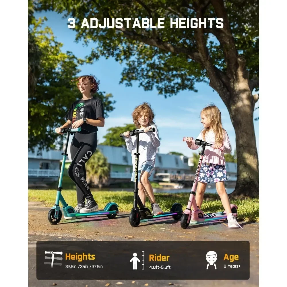 Electric Scooter for Kids Ages 8+ Colorful Rainbow Lights LED Display Adjustable Height Foldable Freight free