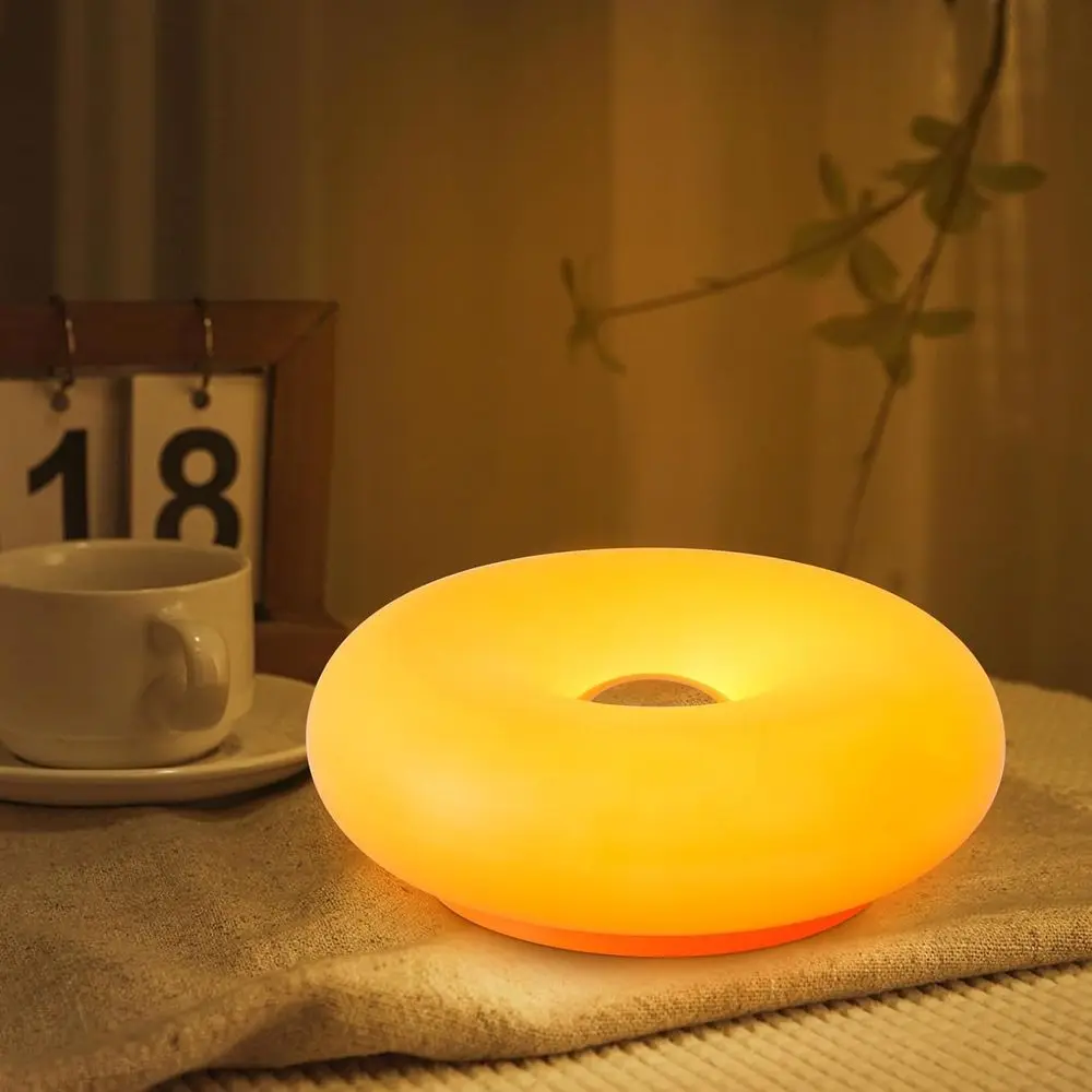 

Donut Table Lamp, Creative Orange Donut Atmosphere Lamps with Plastic Shade, Retro-Modern Table Light, 3-Color Dimmable Nightsta