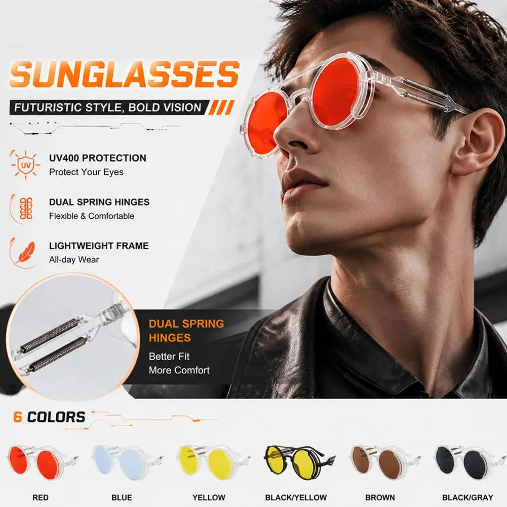 Retro Classic Steampunk Sunglasses Round Frame Design Colored Lenses Glasses Eyewear Gothic Men Women Sunglasses Steampunk