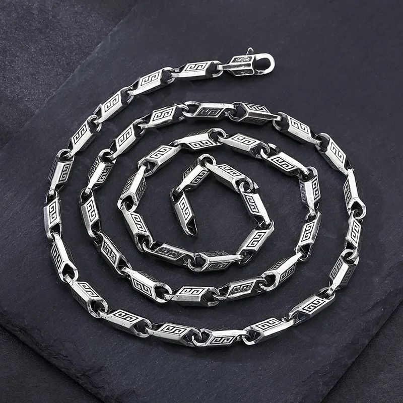 

s925 sterling silver necklace return rhombus bead stitching necklace men & women trendy personality ornament