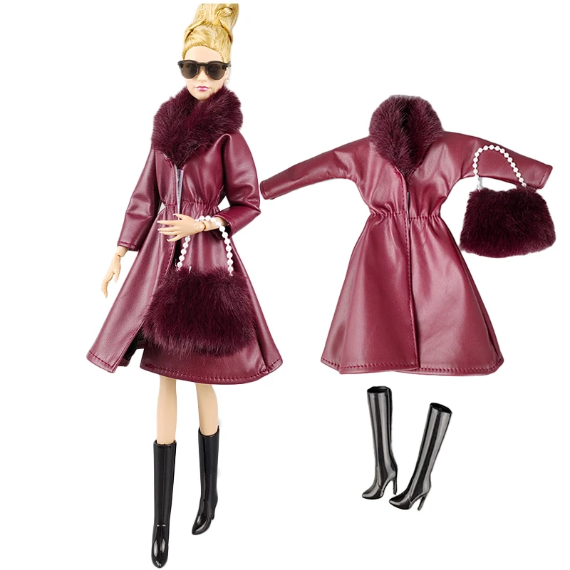 Fur Leather Fashion Doll Clothes Set For 11.5" Doll Outfits Coat Jacket Bag Boots 1/6 Dolls Accessories Kids Toys view 5