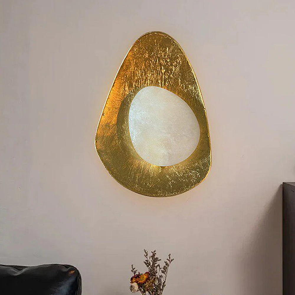 Re-engraved forged gold foil wall lamp bedroom marble shell special-shaped lamp bedside living room wall lamp