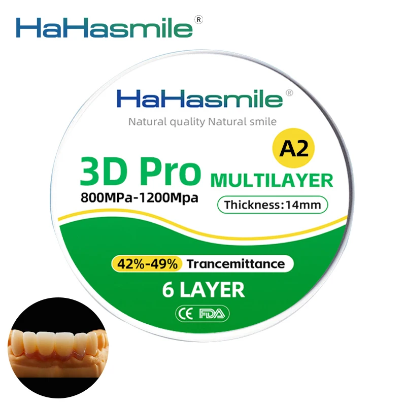 3D PRO A2 98mm Multilayer Zirconia Blocks Translucence 42%-49% 6 Layers Zirconium Blank Open System for Dental Lab
