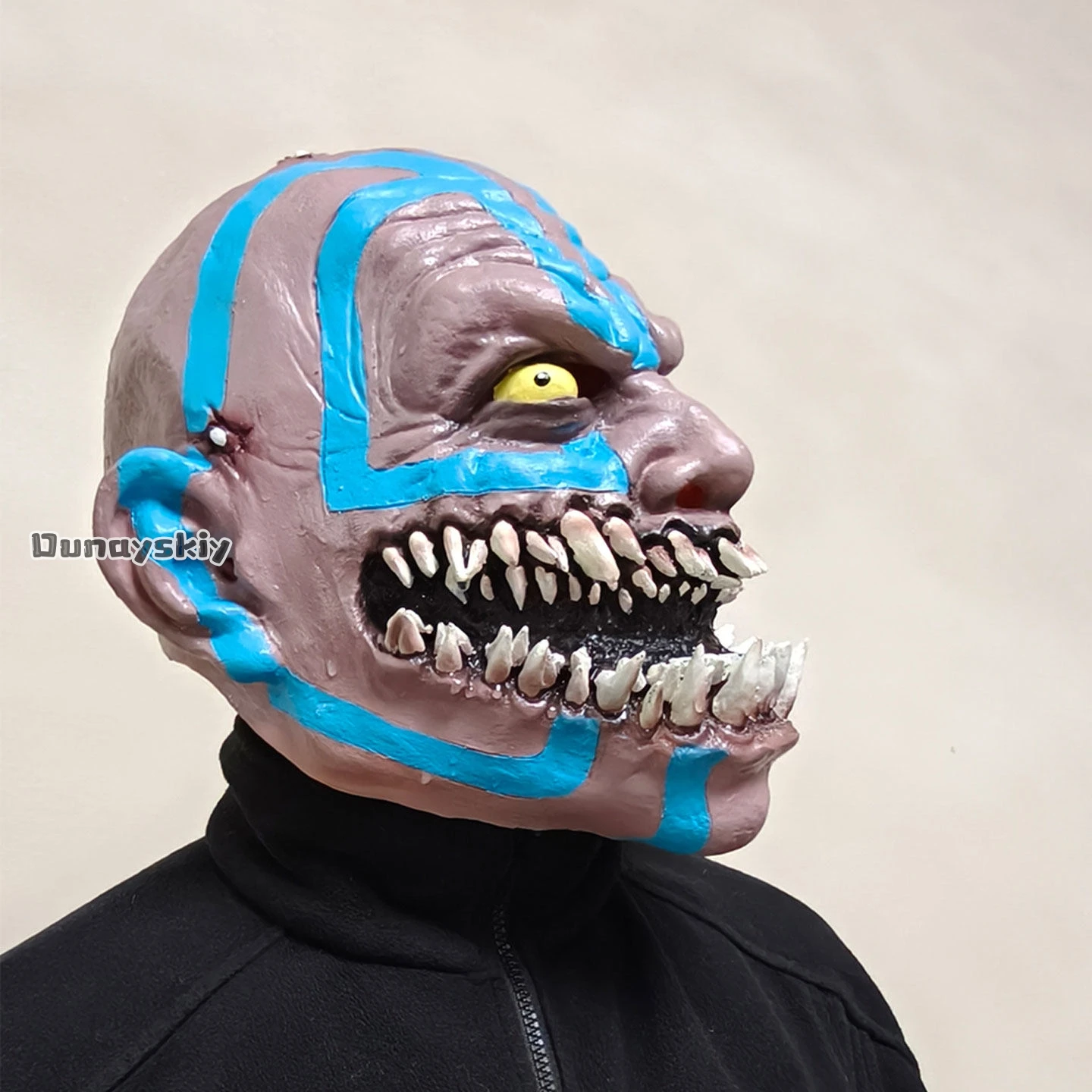 

MAG COS*Cosplay Baraka Costume Mask Adults Blue Stripe Fanged De*mon Latex Mask Halloween FullHead Helmet Costume Accessory Prop