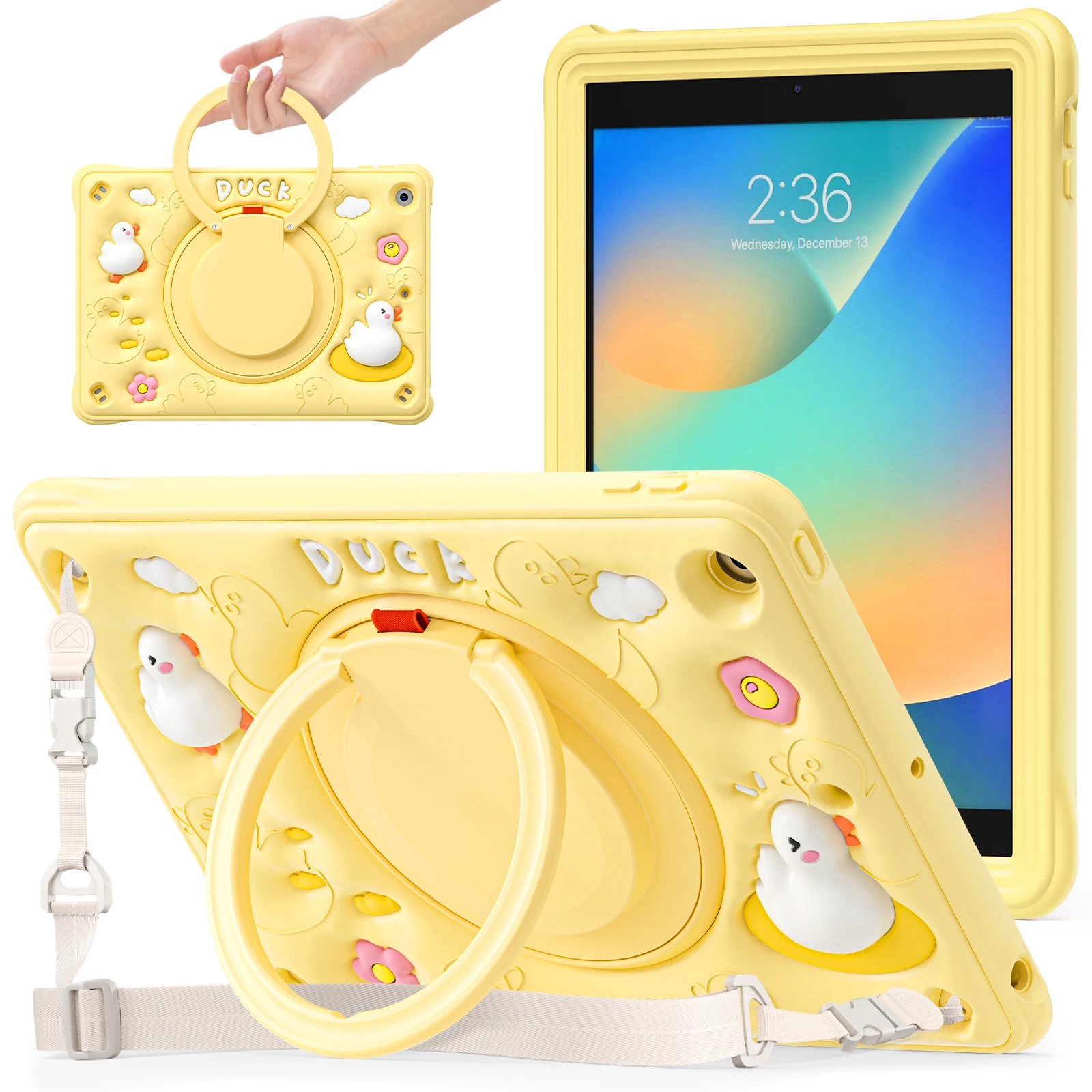 

For iPad Pro 11 Air 10.9 10.2 7th 8th 9th 10th 10.9 Air6 Tablet Cute Case Kids Cartoon 360 Rotation Handle Stand Protective Case