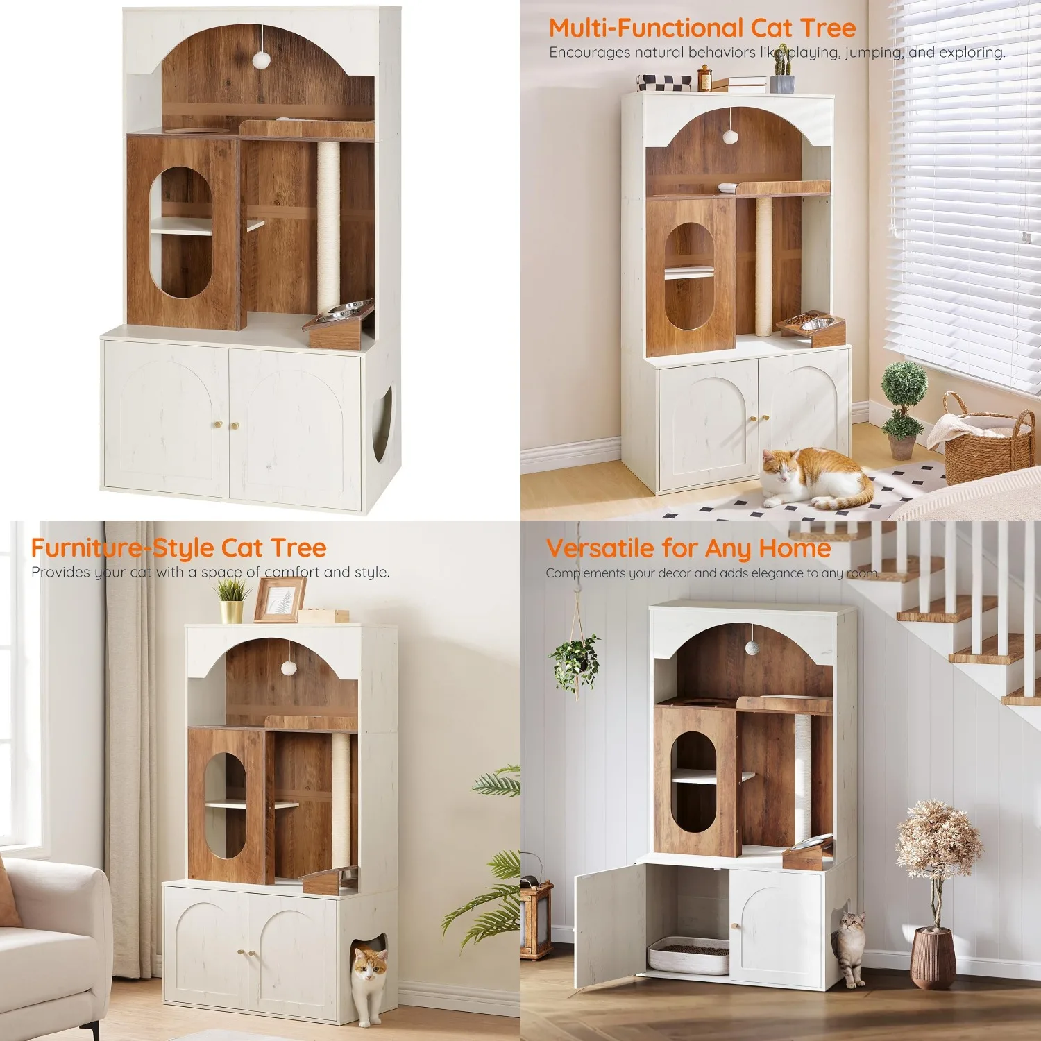 

Cat Tree with Litter Box Enclosure, 58.7"H Hidden Cat Litter Enclosure Furniture, All-in-One Modern Cat Tree with, Customized