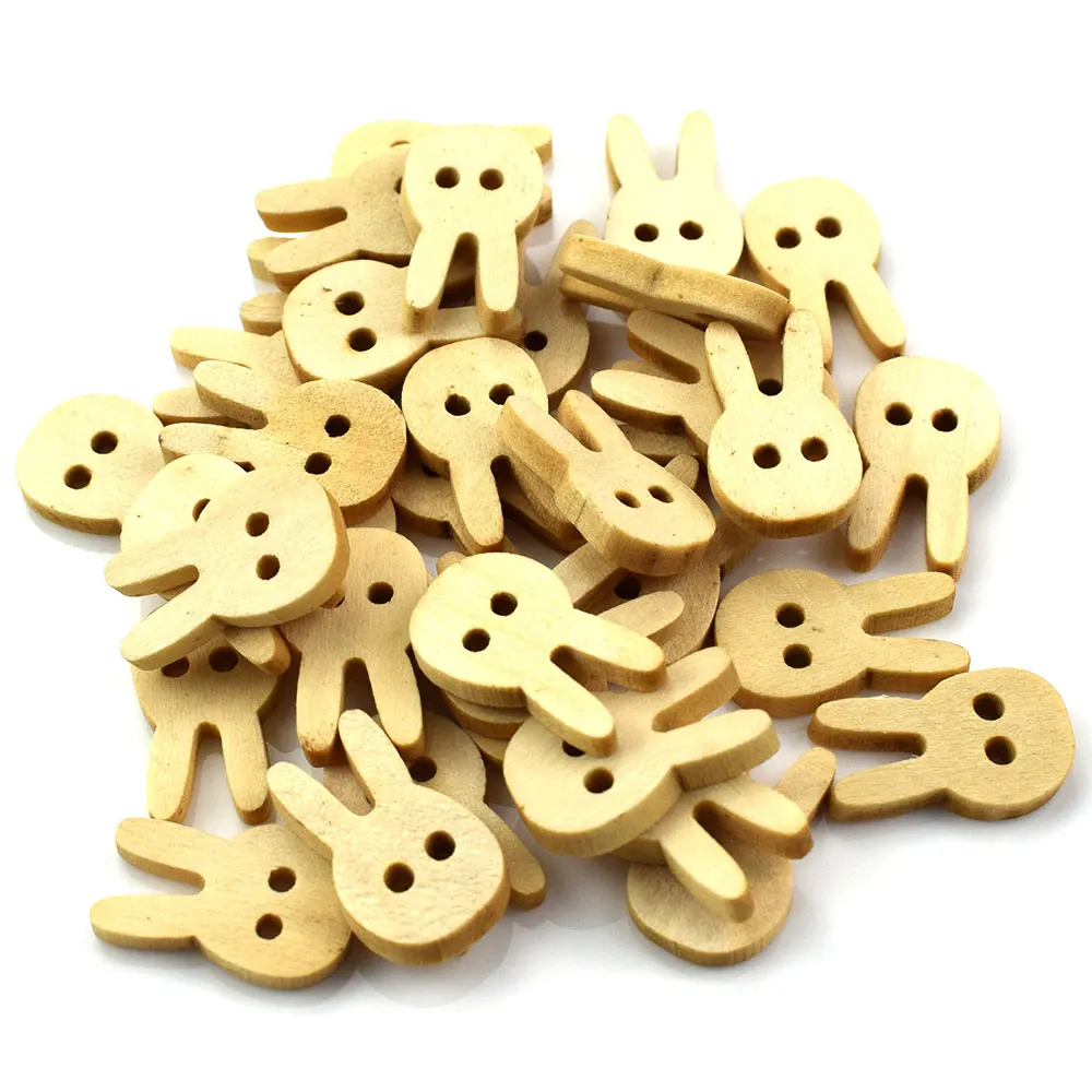 50PCS Rabbit Wooden Buttons Cute Natural Color Sewing Clothes Button Scrapbooking Garment DIY Apparel Accessories