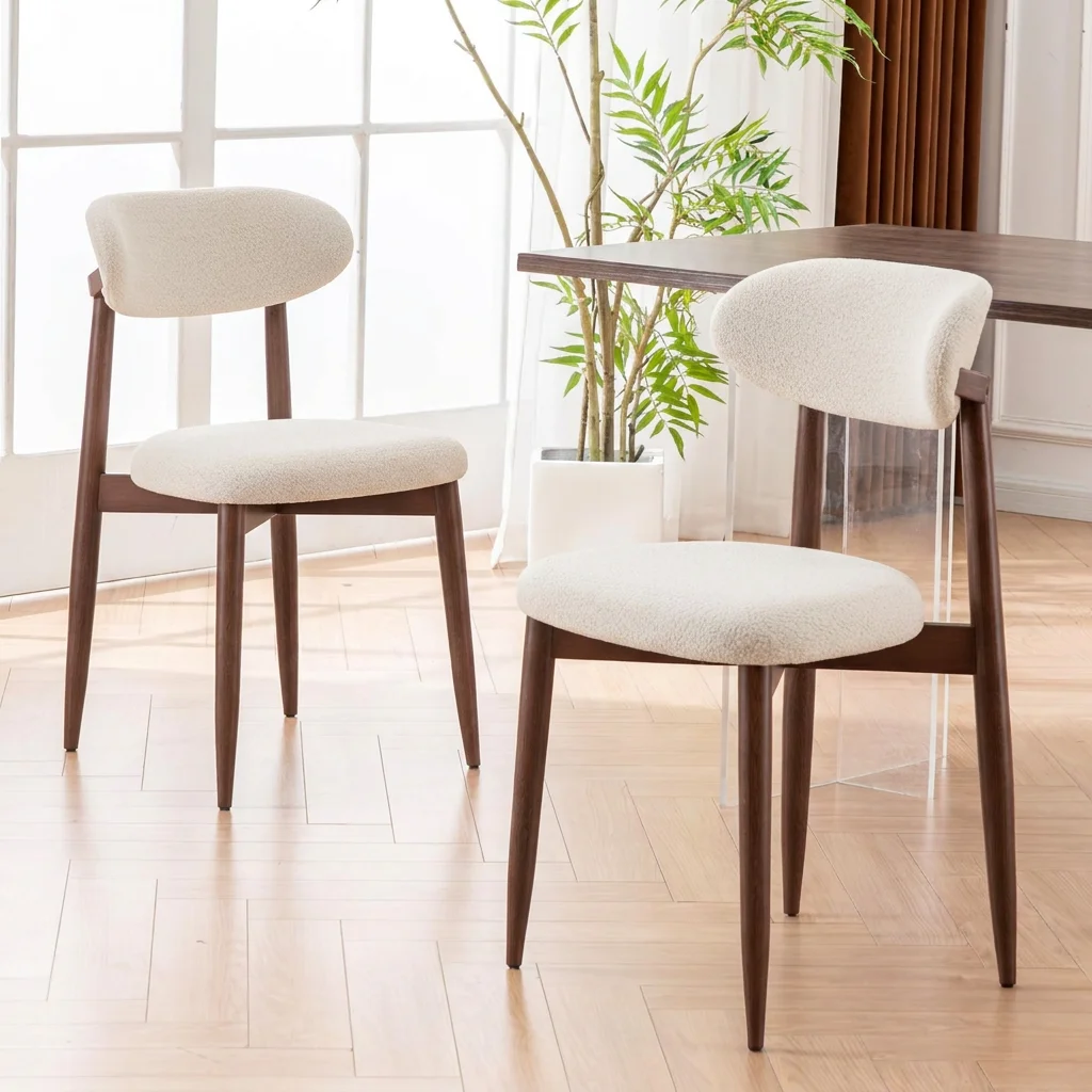 FRODROVIA Mid Century Modern Dining Chairs Set of 2, Ergonomic Curved Back, Oak Wood Frame, Chenille Upholstered Armless Accent Chairs for Living Room,  Dining Room & Study
