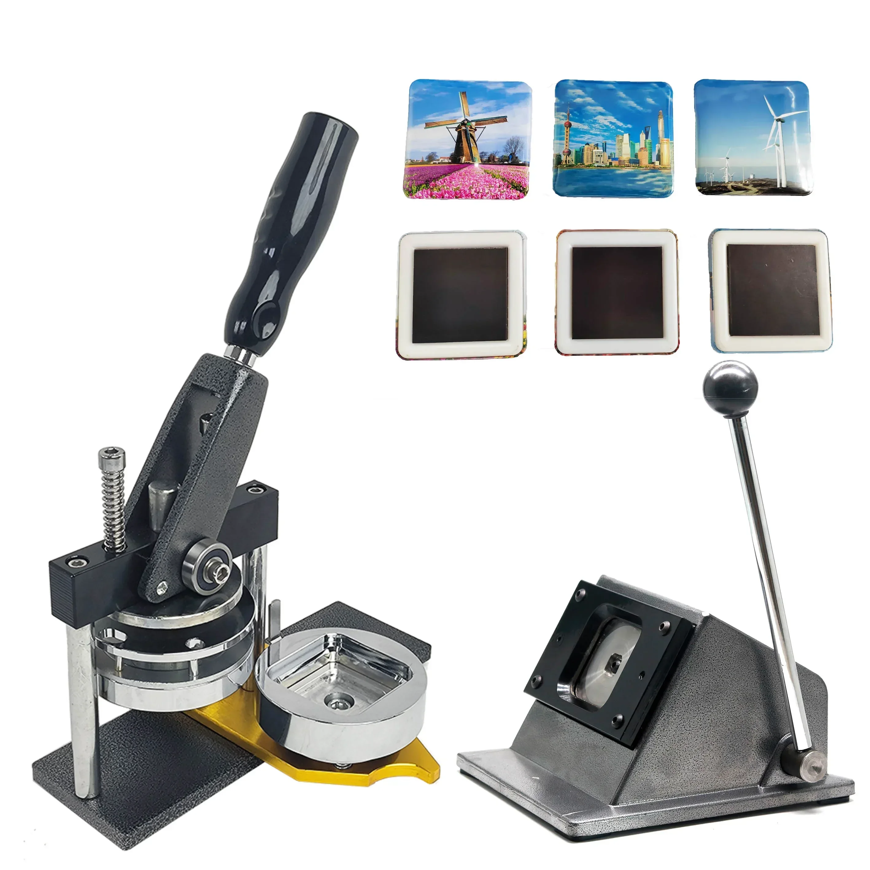 50*50mm Square Shape Button maker machine with cutter and 200 sets 2*2 inch square fridge magnet materials