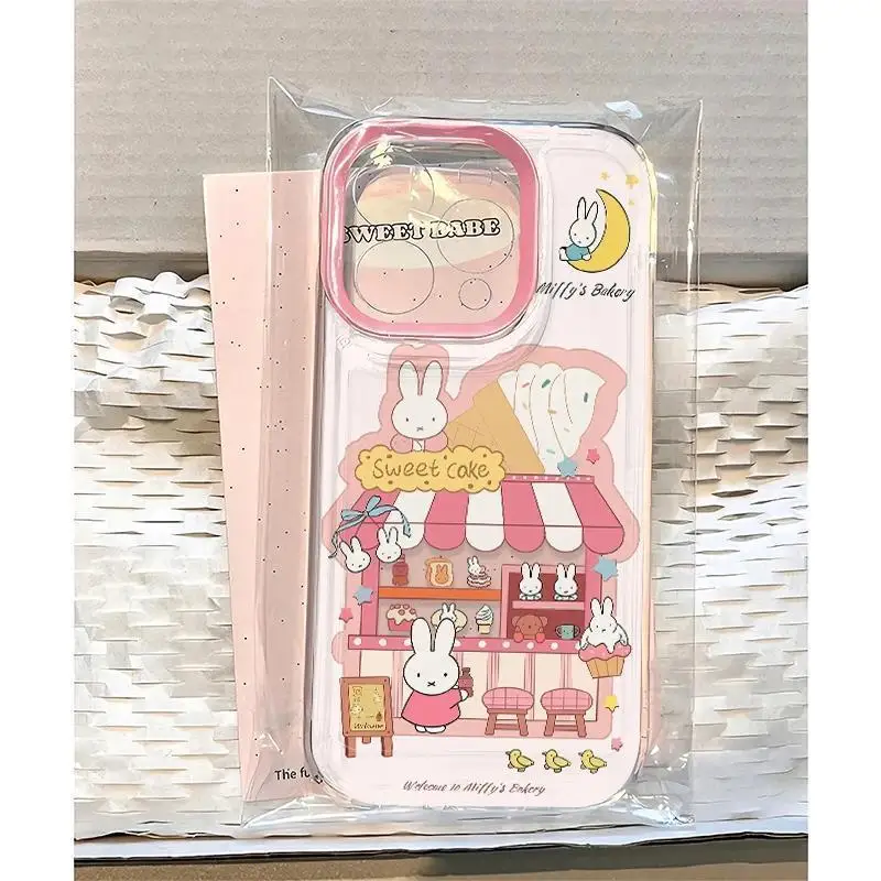 New Miffy Phone Case All Inclusive Soft Shell Anti Drop Cute Dessert Shop Suitable for IPhone 16 15 14 13 12 11 Pro Max Air